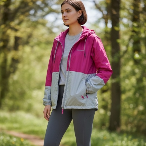 Columbia Jackets & Blazers - Columbia FuchsiaGrey Colorblock Center Ridge Fleece Lined Jacket